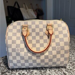 Checkered Cream and Gray Women's Handbag